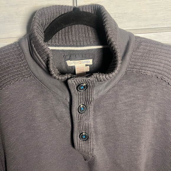 Carbon2Cobalt Charcoal Grey 3 Button Henley Thick Knit Pullover Sweater Basic - Picture 5 of 7